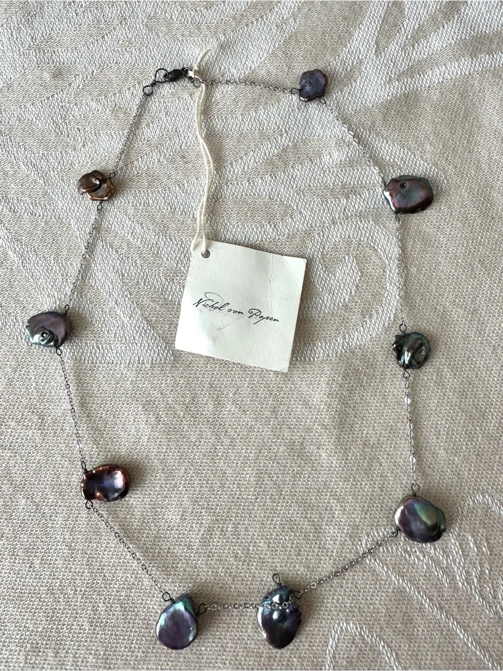 Nicole van Papen Rhodium Overlay Sterling Silver Keshi Pearl Station Necklace 19